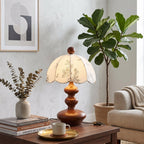 Scalloped Botanical Shade Wood Base Table Lamp