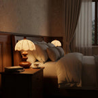 Scalloped Botanical Shade Wood Base Table Lamp