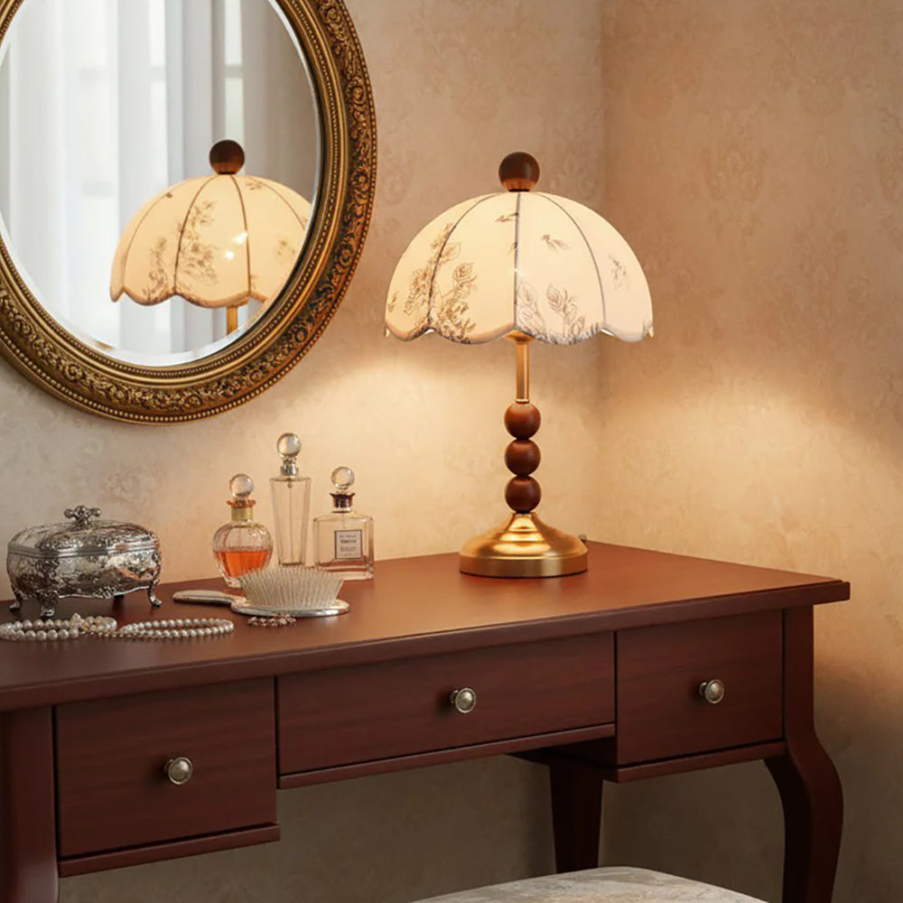 Scalloped Botanical Shade Wood Base Table Lamp
