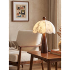 Scalloped Botanical Shade Wood Base Table Lamp