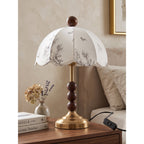 Scalloped Botanical Shade Wood Base Table Lamp