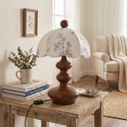 Scalloped Botanical Shade Wood Base Table Lamp
