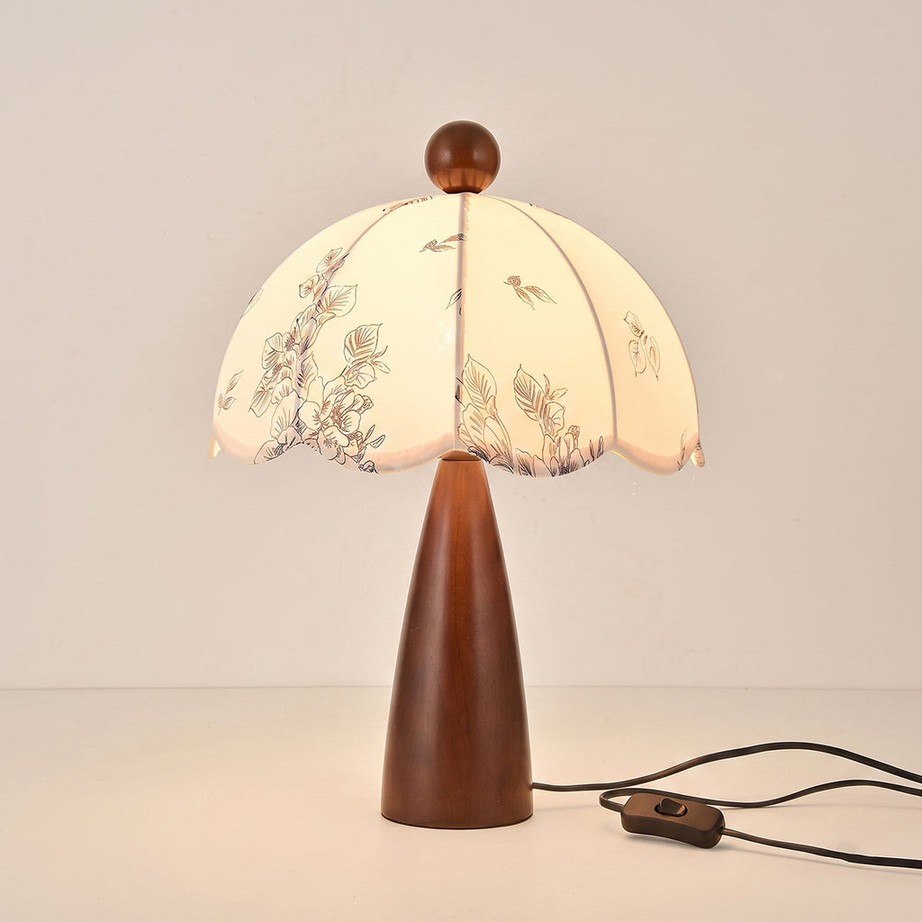 Scalloped Botanical Shade Wood Base Table Lamp