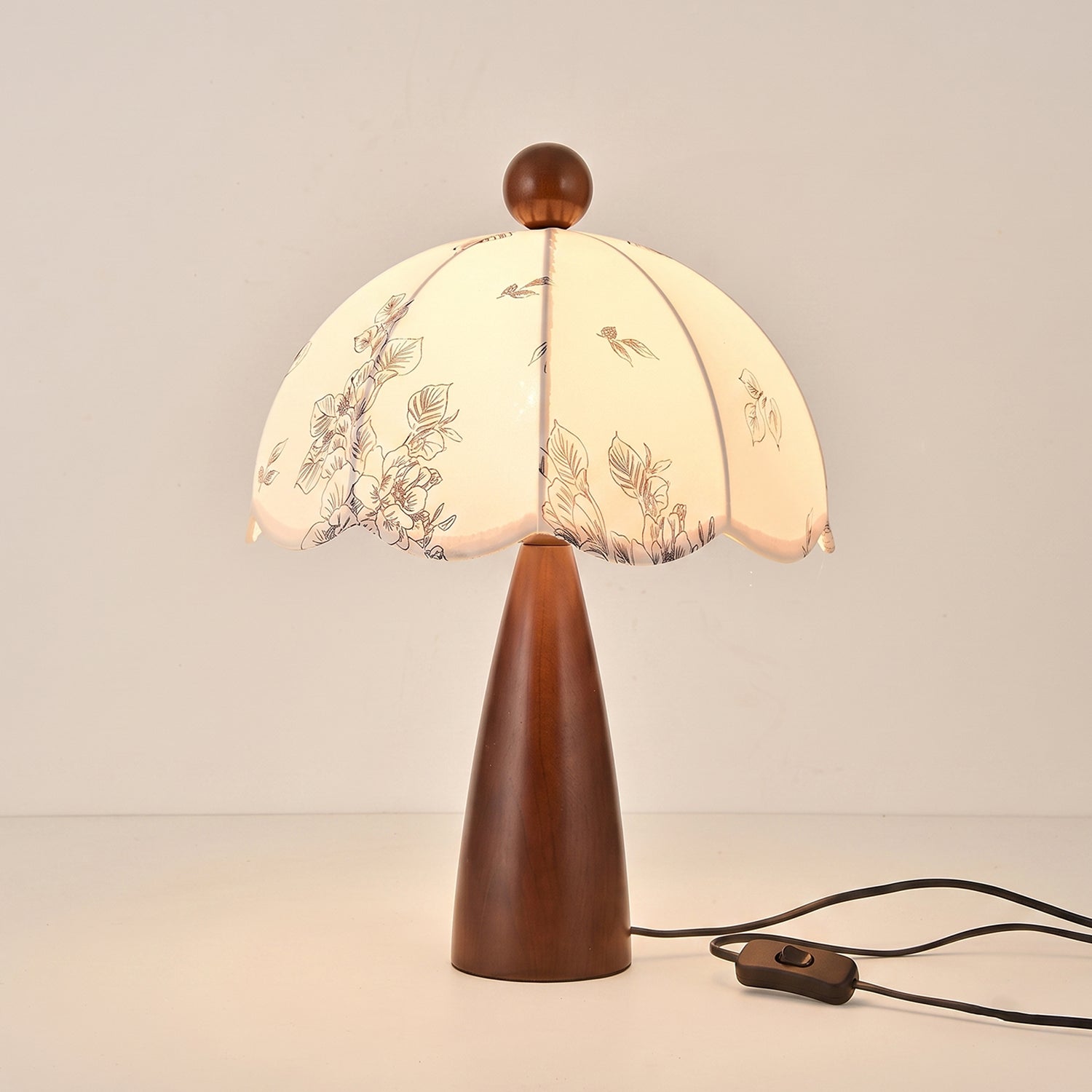 Scalloped Botanical Shade Wood Base Table Lamp