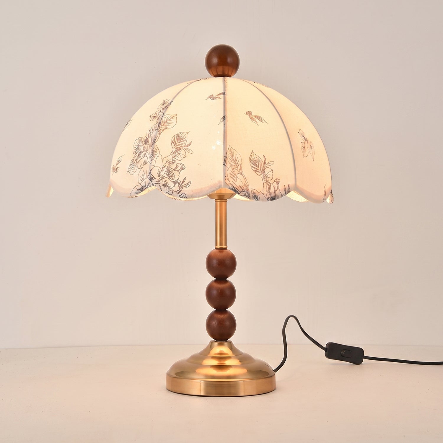 Scalloped Botanical Shade Wood Base Table Lamp