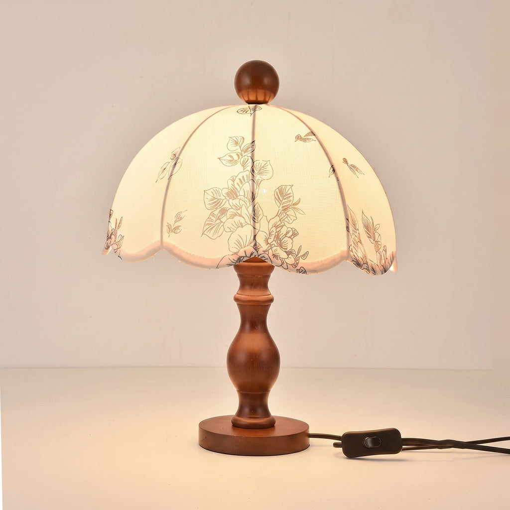 Scalloped Botanical Shade Wood Base Table Lamp