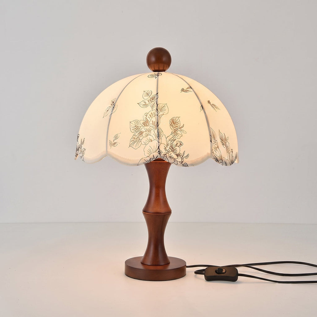 Scalloped Botanical Shade Wood Base Table Lamp