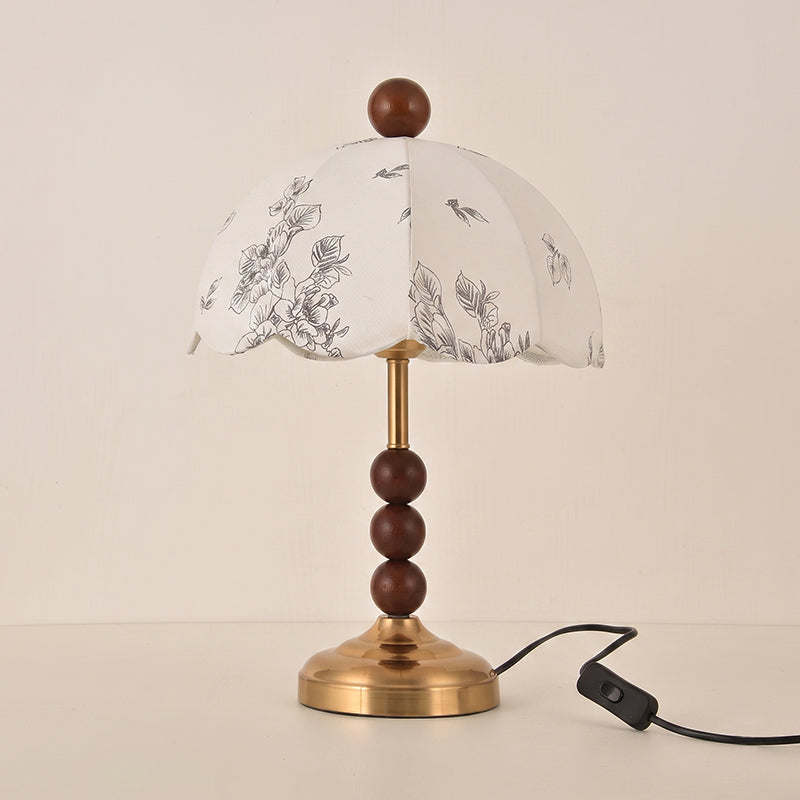 Scalloped Botanical Shade Wood Base Table Lamp