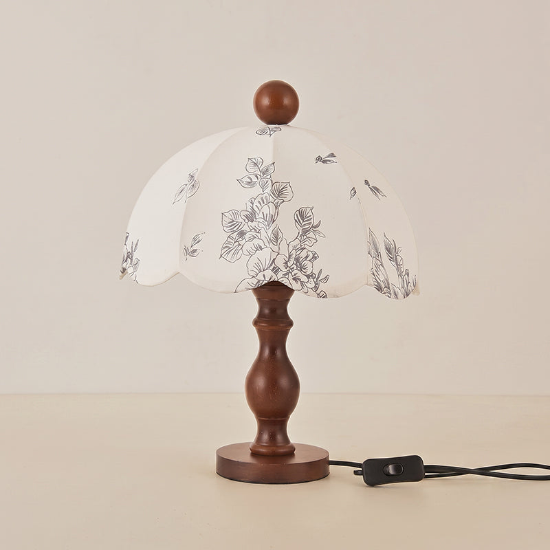 Scalloped Botanical Shade Wood Base Table Lamp