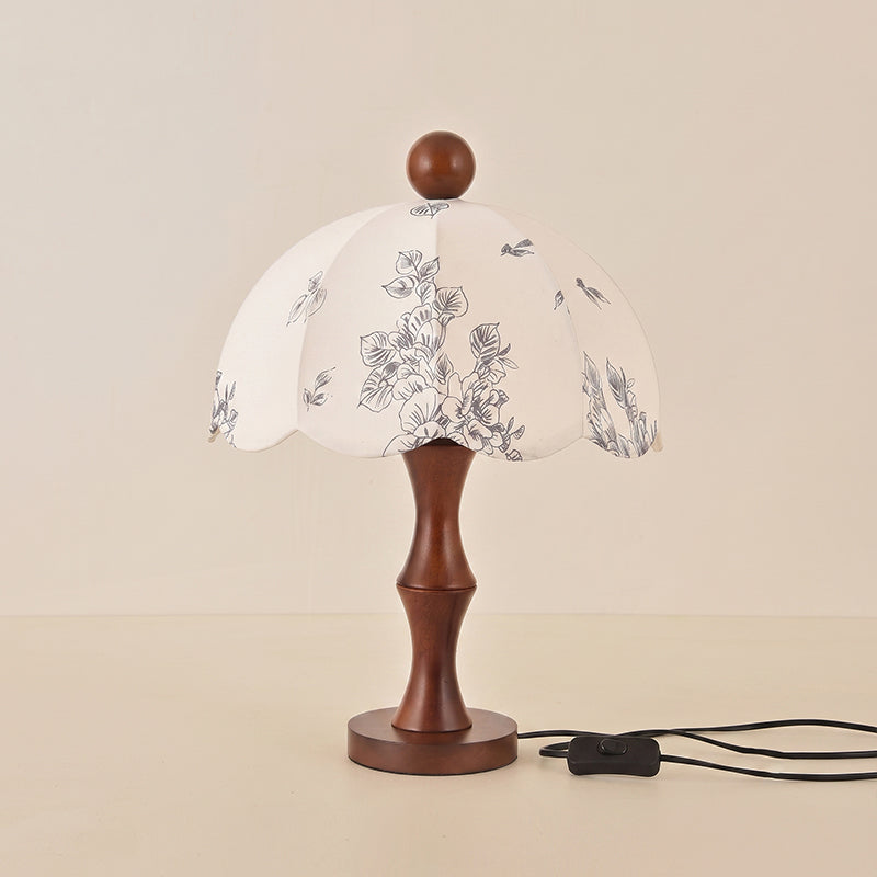 Scalloped Botanical Shade Wood Base Table Lamp