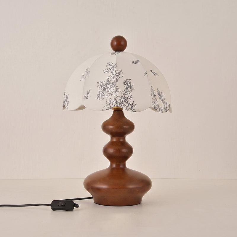 Scalloped Botanical Shade Wood Base Table Lamp