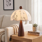 Scalloped Botanical Shade Wood Base Table Lamp