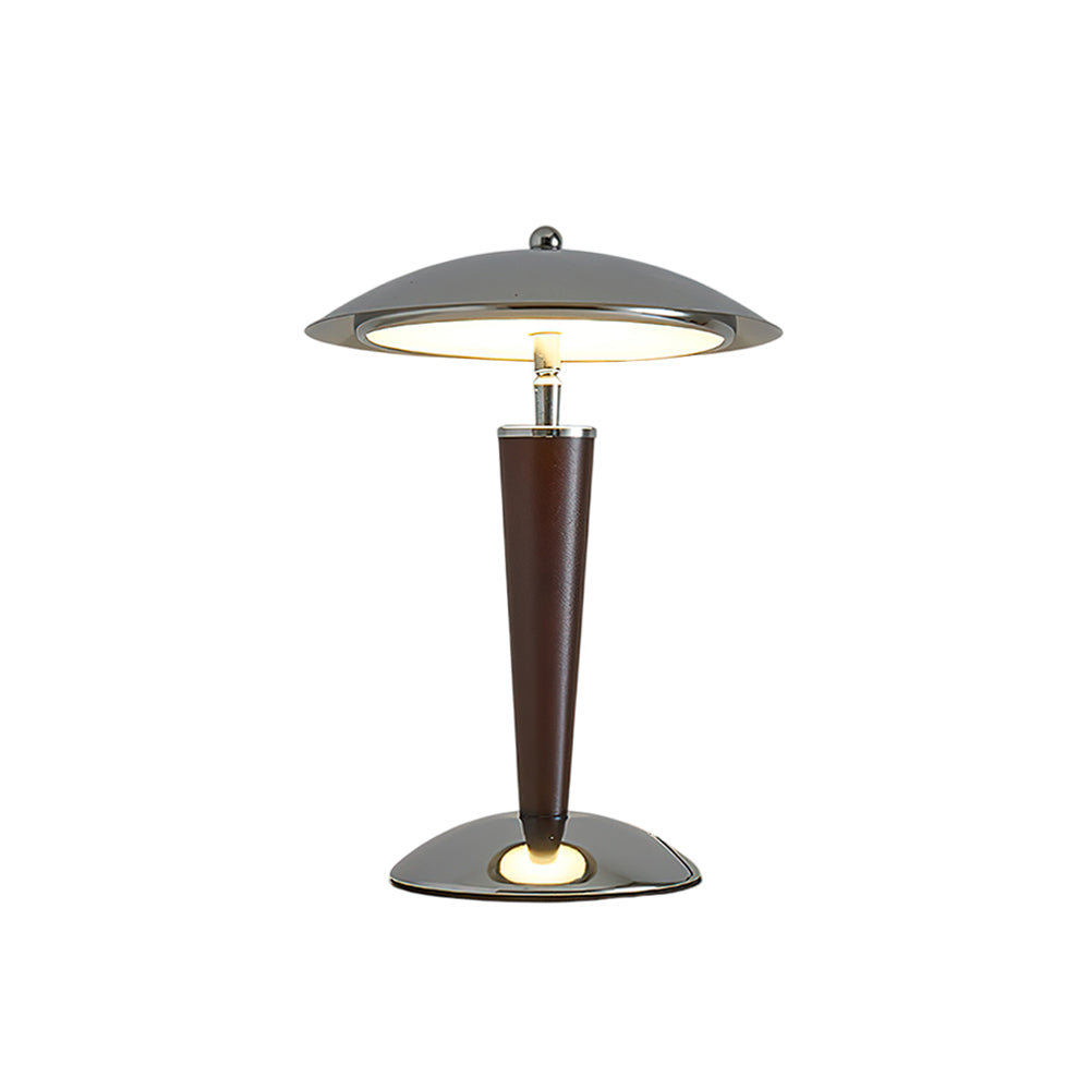 Mirror-Chrome Dome Table Lamp with Wood Stem
