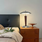 Mirror-Chrome Dome Table Lamp with Wood Stem