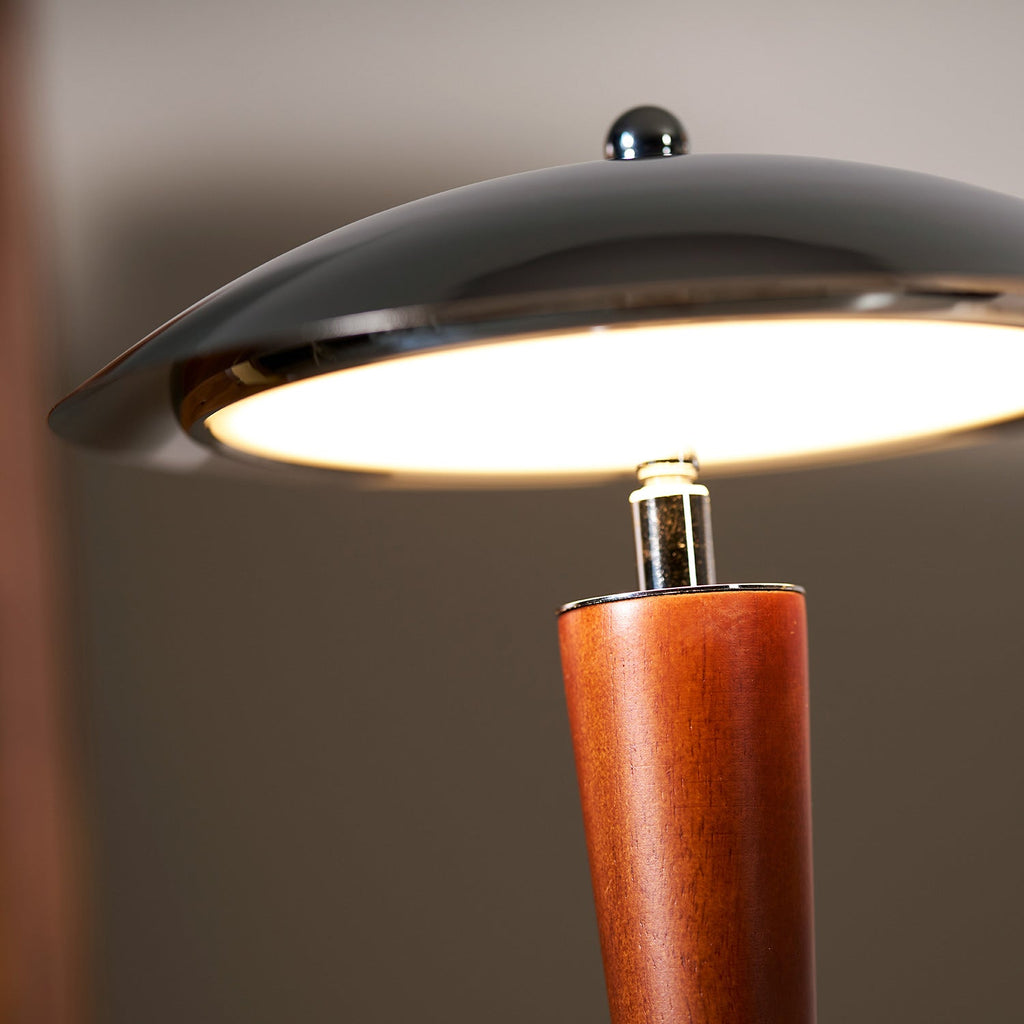Mirror-Chrome Dome Table Lamp with Wood Stem