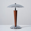 Mirror-Chrome Dome Table Lamp with Wood Stem