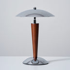 Mirror-Chrome Dome Table Lamp with Wood Stem