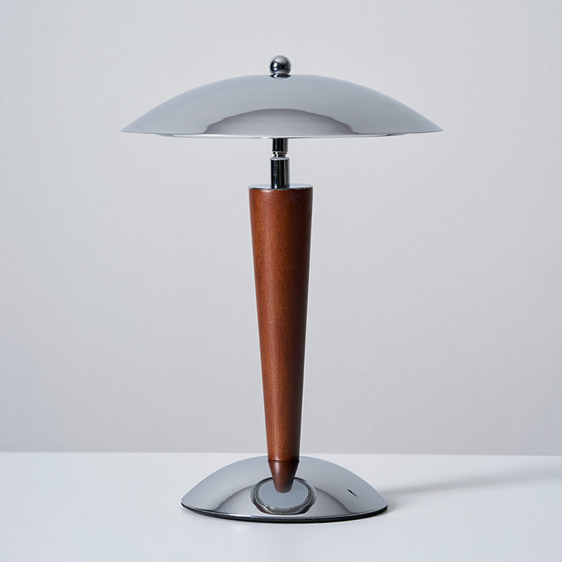 Mirror-Chrome Dome Table Lamp with Wood Stem