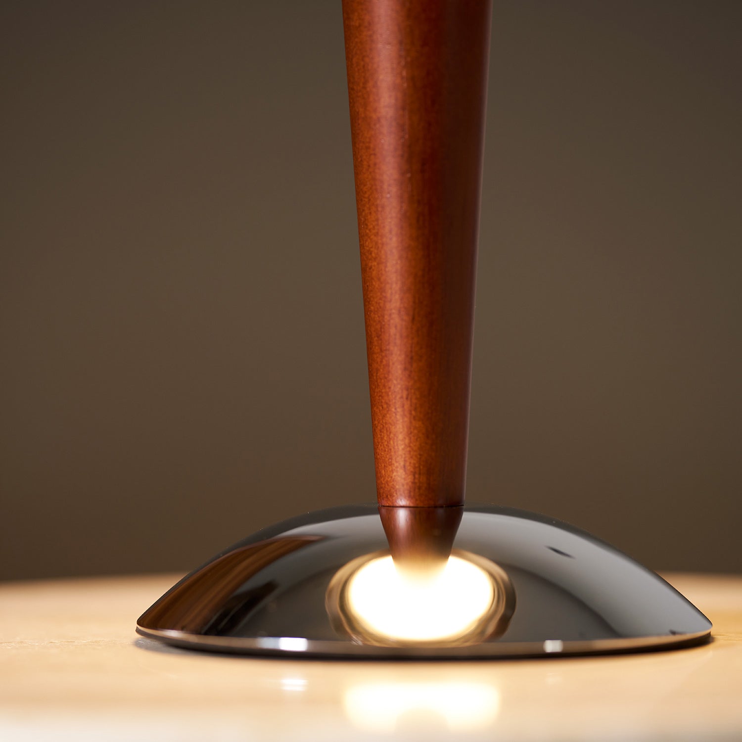 Mirror-Chrome Dome Table Lamp with Wood Stem