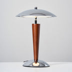 Mirror-Chrome Dome Table Lamp with Wood Stem
