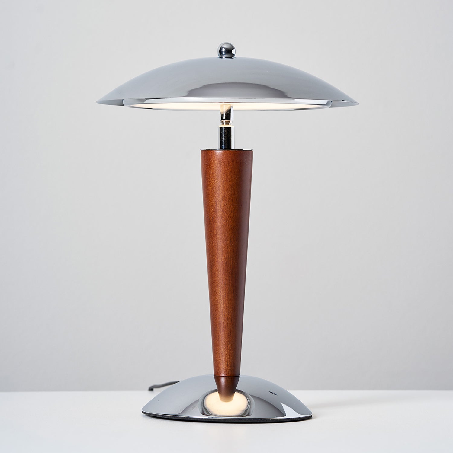 Mirror-Chrome Dome Table Lamp with Wood Stem