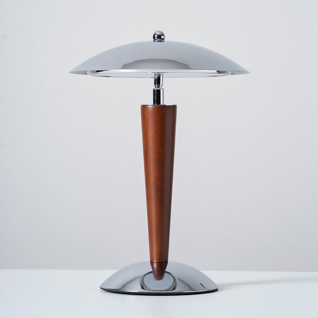 Mirror-Chrome Dome Table Lamp with Wood Stem