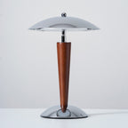 Mirror-Chrome Dome Table Lamp with Wood Stem