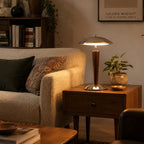 Mirror-Chrome Dome Table Lamp with Wood Stem