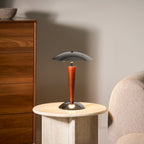 Mirror-Chrome Dome Table Lamp with Wood Stem