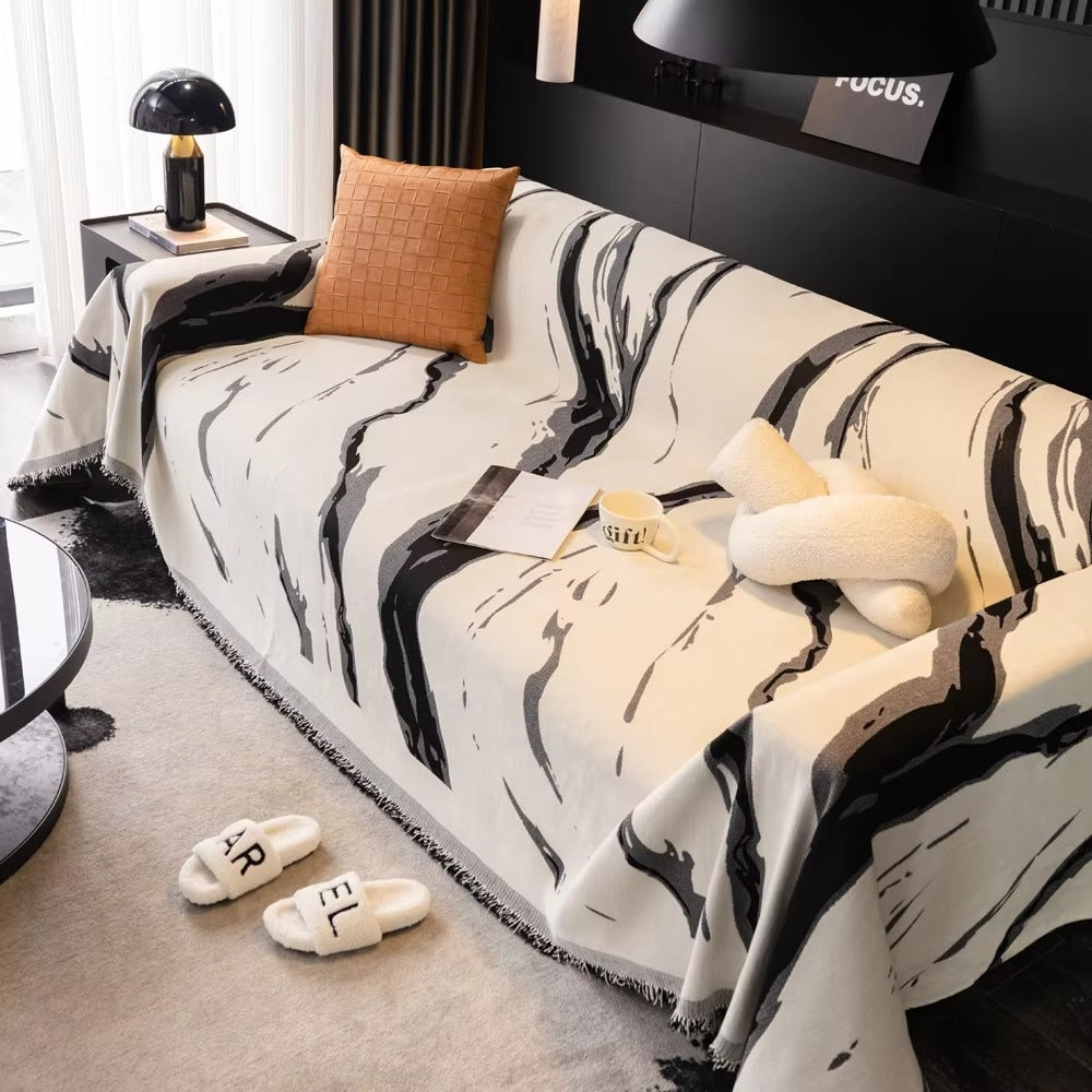 Brushstroke Art: Chenille Sofa Cover with Abstract Brushstroke Design & Reversible Texture – for Sofa & Living Room