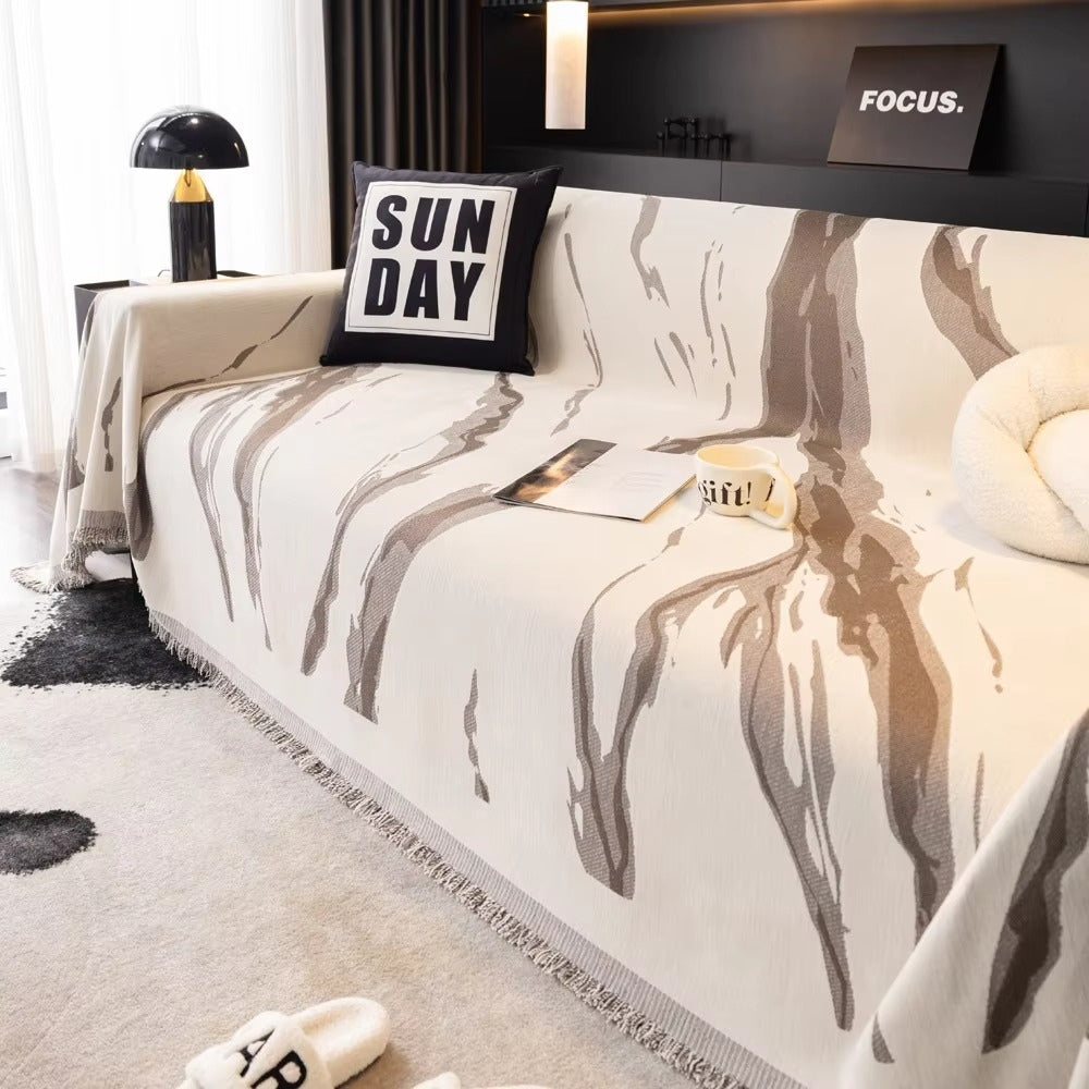 Brushstroke Art: Chenille Sofa Cover with Abstract Brushstroke Design & Reversible Texture – for Sofa & Living Room
