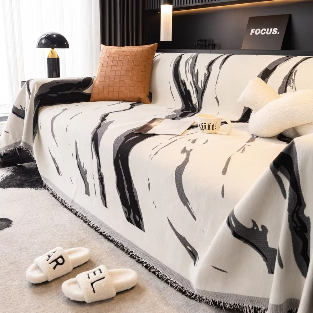 Brushstroke Art: Chenille Sofa Cover with Abstract Brushstroke Design & Reversible Texture – for Sofa & Living Room
