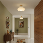 Nordic Wooden Dome Glass LED Semi-Flush Mount Ceiling Light 1-Light