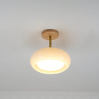 Nordic Wooden Dome Glass LED Semi-Flush Mount Ceiling Light 1-Light
