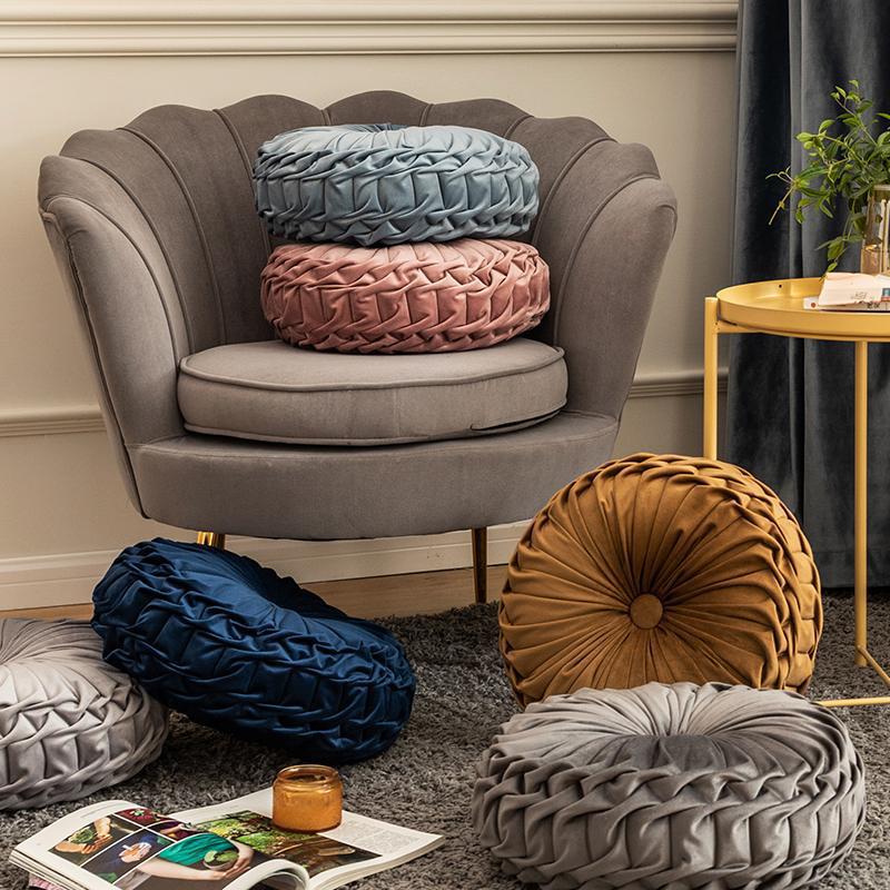 Pleated Velvet Cushion Pillow, Polyester Cotton Filling