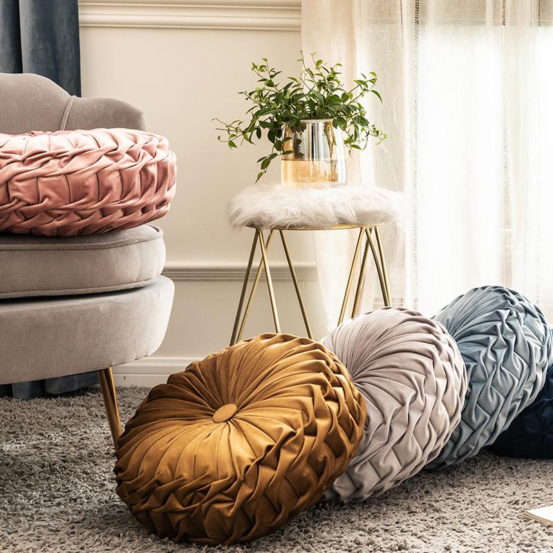 Pleated Velvet Cushion Pillow, Polyester Cotton Filling
