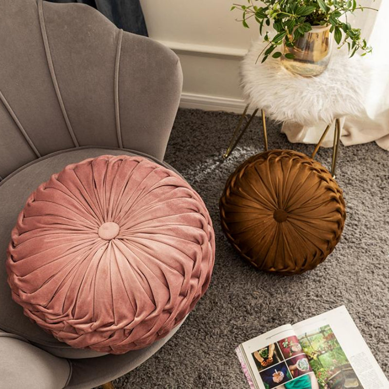 Pleated Velvet Cushion Pillow, Polyester Cotton Filling