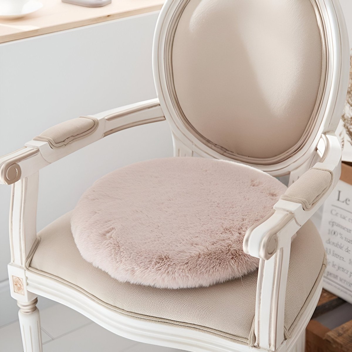 Round Seat Cushion 45cm Plush Faux Fur Thick Padding Chair Car Seat Indoor Use
