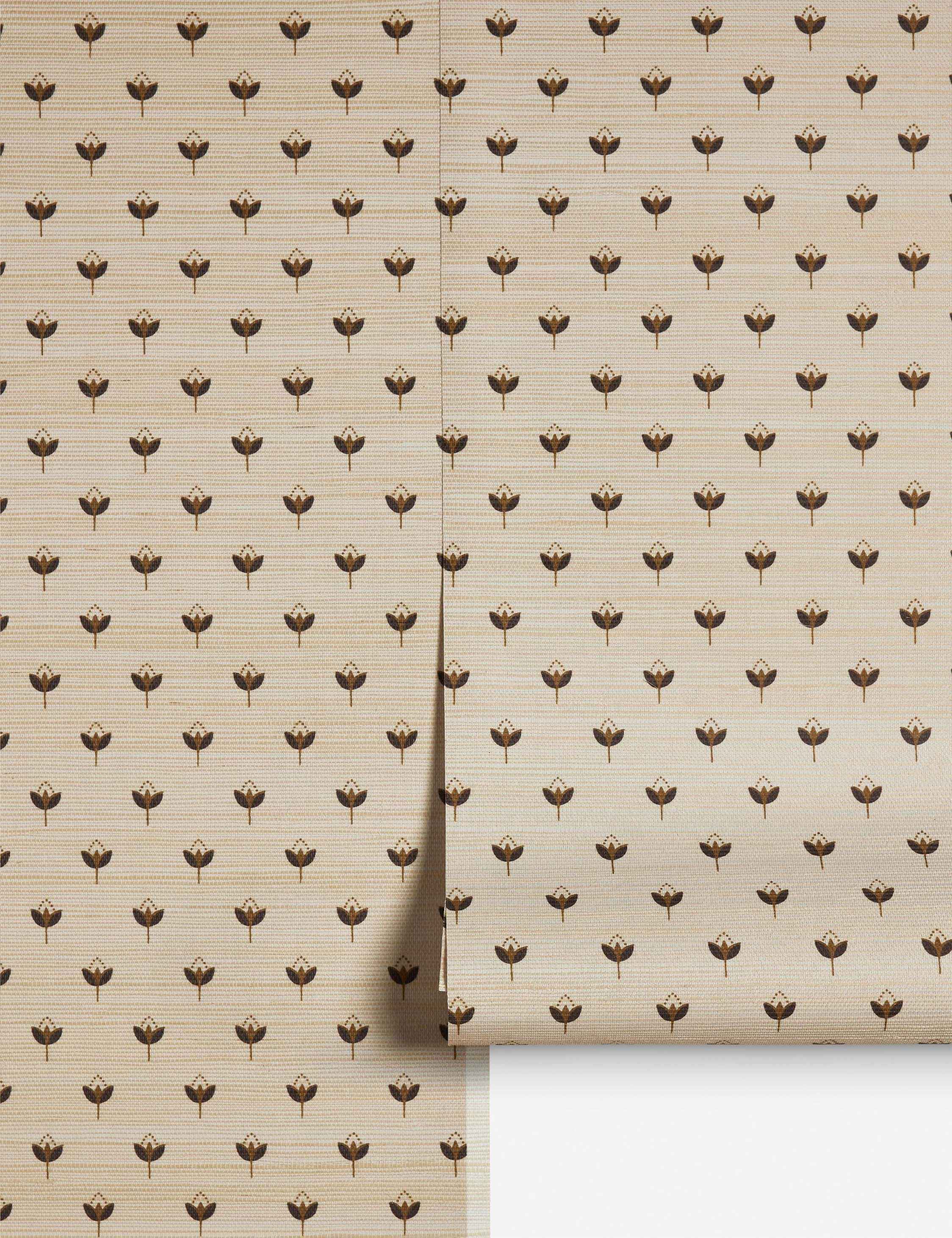 Pivo Grasscloth Wallpaper | Woven Texture, Minimal Floral Motif