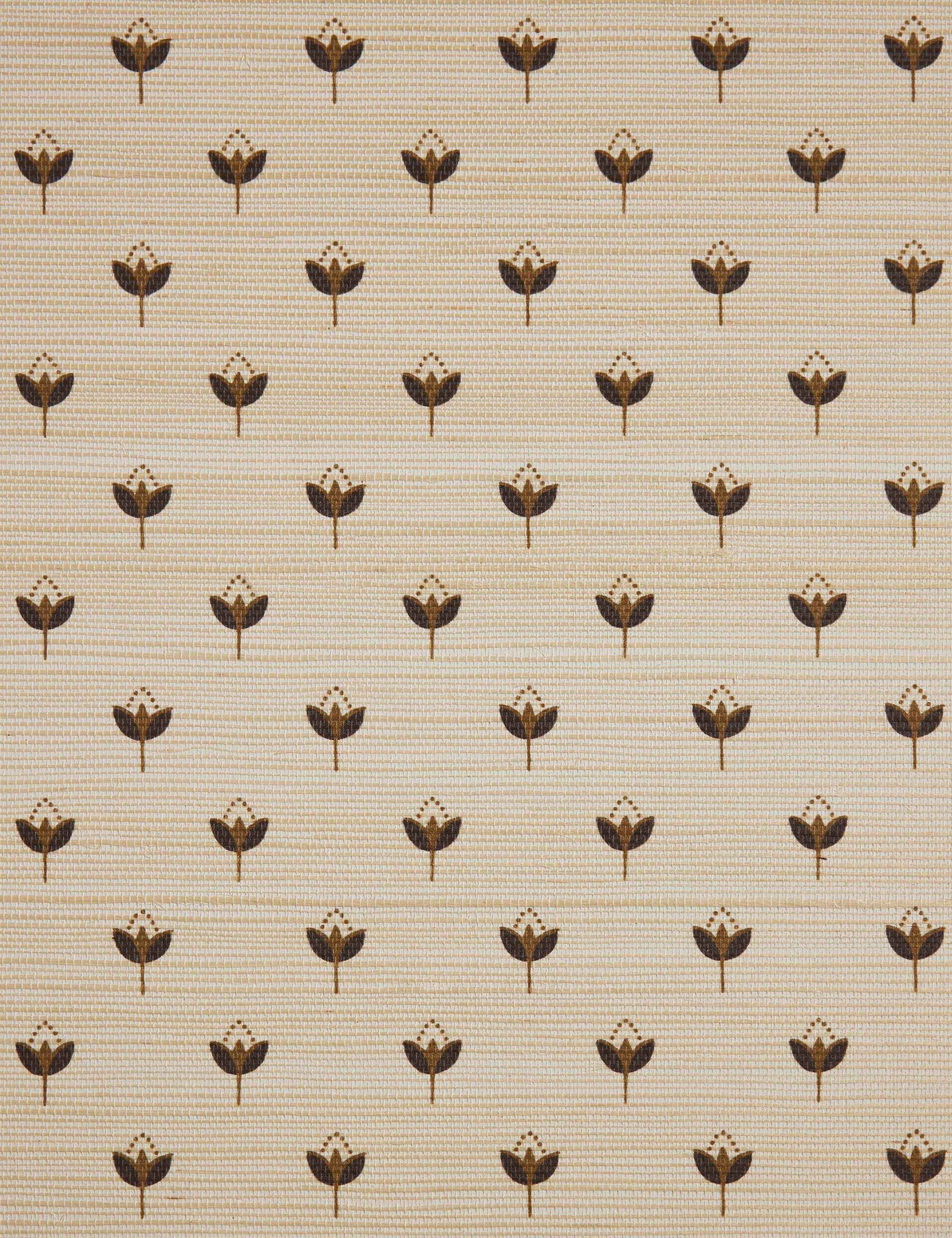 Pivo Grasscloth Wallpaper | Woven Texture, Minimal Floral Motif
