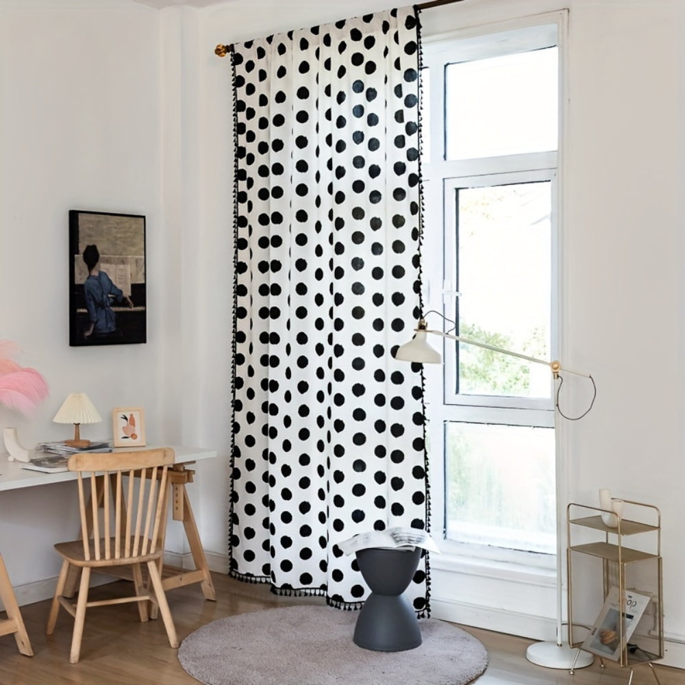 PolkaCharme: Modern Curtain with Polka Dot Pattern & Tassels – Stylish for Sleeping Areas