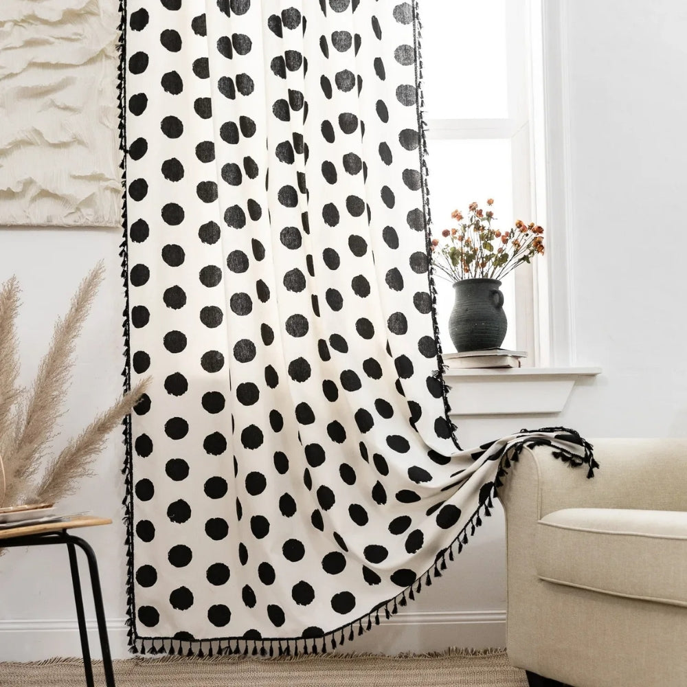 PolkaCharme: Modern Curtain with Polka Dot Pattern & Tassels – Stylish for Sleeping Areas