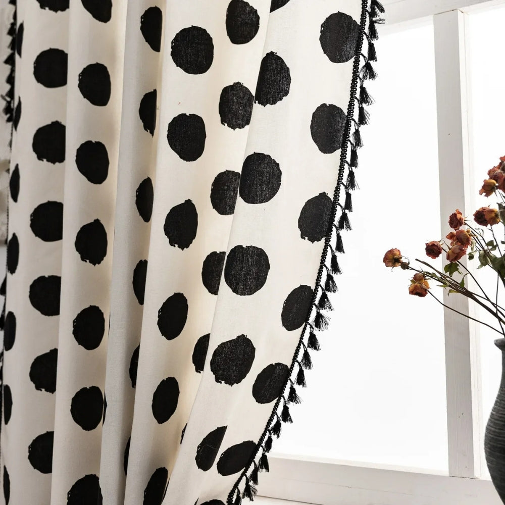 PolkaCharme: Modern Curtain with Polka Dot Pattern & Tassels – Stylish for Sleeping Areas