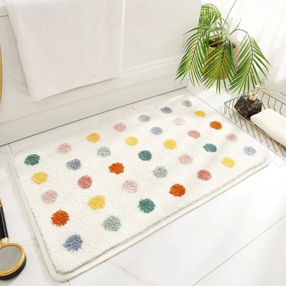 Bath Mat Microfiber Non Slip Polka Dot Bathroom Floor Rug Soft Absorbent Shower Mat Home Bathroom Decor