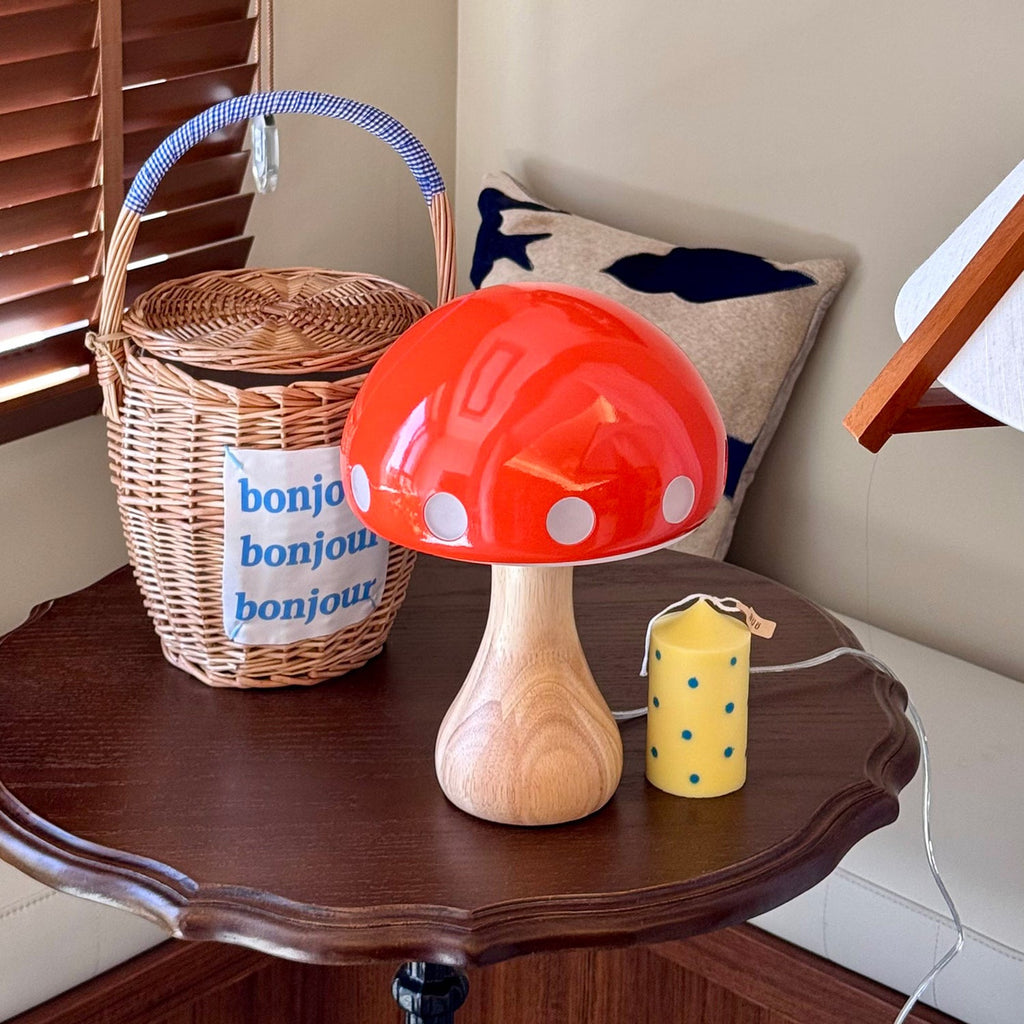 Polka Dot Mushroom Wood Table Lamp