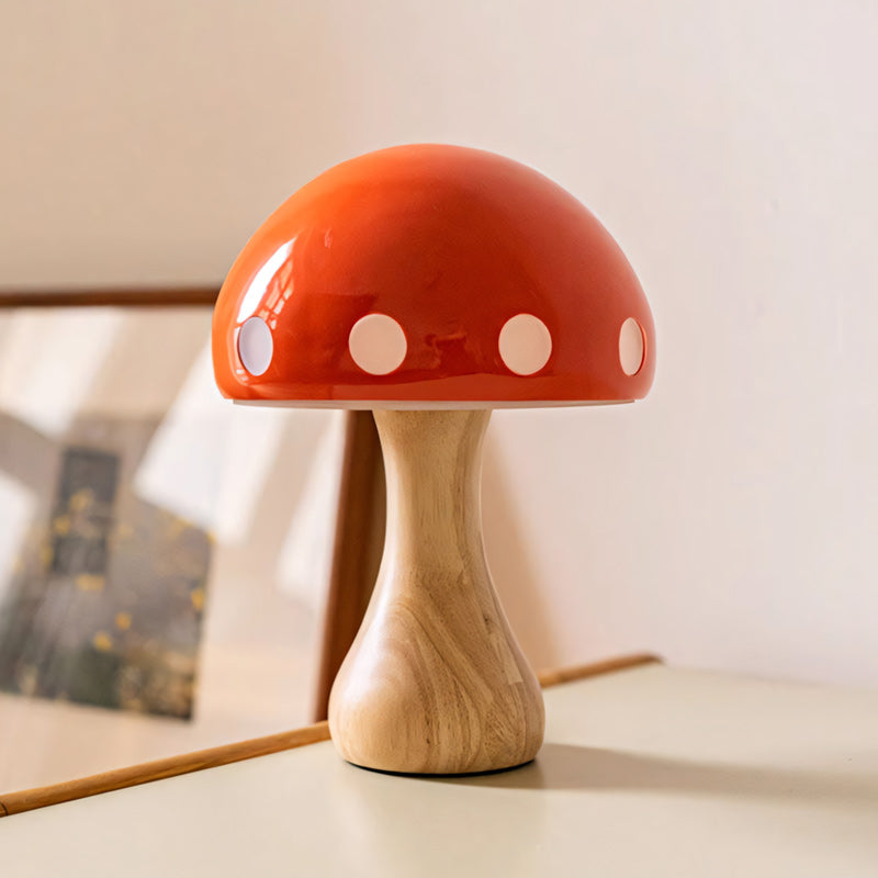Polka Dot Mushroom Wood Table Lamp