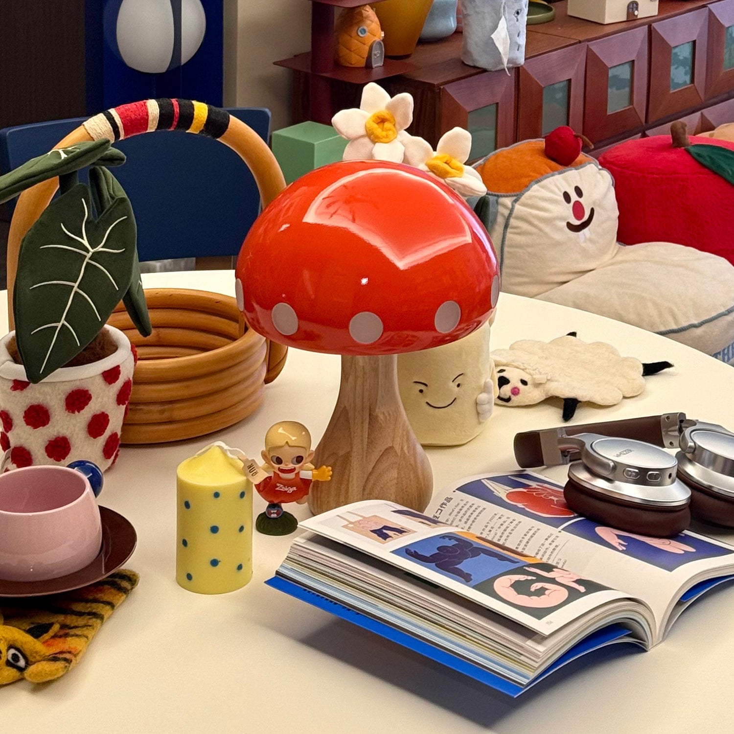 Polka Dot Mushroom Wood Table Lamp