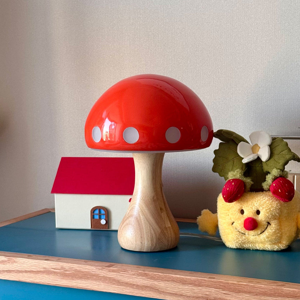 Polka Dot Mushroom Wood Table Lamp