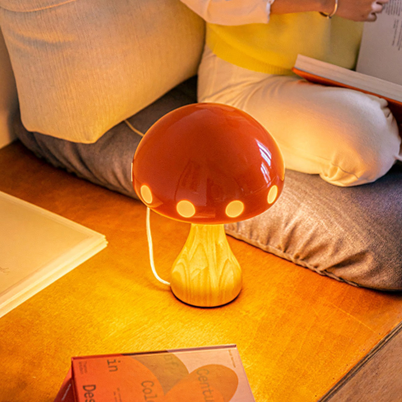 Polka Dot Mushroom Wood Table Lamp