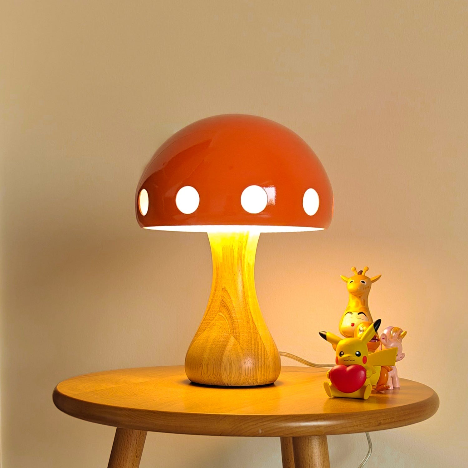 Polka Dot Mushroom Wood Table Lamp